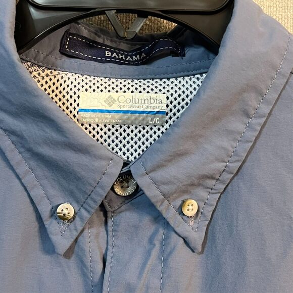 3 Columbia Bahama PFG Breathable Long Sleeve Button Down Shirt (Men's L) Blue - Picture 14 of 16